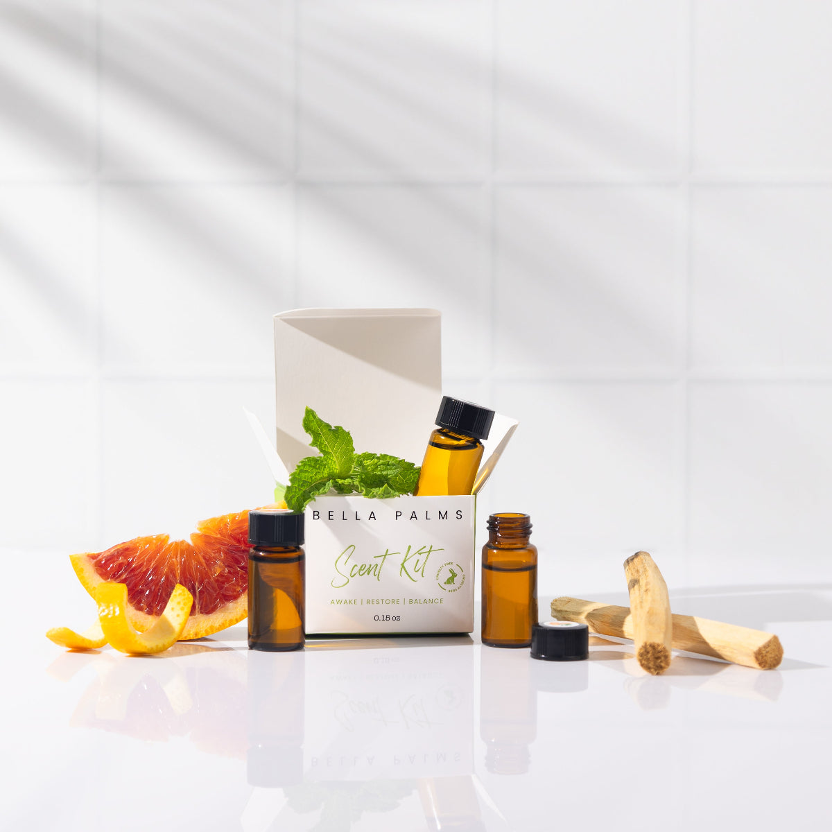 Bella Palms Scent Kit Trio with scents blood orange, peppermint, and sandalwood